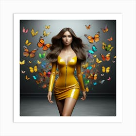 Butterfly Girl In Yellow Dress 1 Art Print