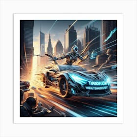 Futuristic Car Driving Through A City Art Print