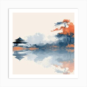 Japanese Pagoda By The Water Art Print