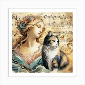 Cat And Music Art Print