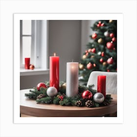 Christmas Table With Candles Art Print