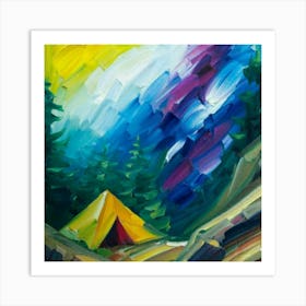 People camping in the middle of the mountains oil painting abstract painting art 12 Art Print