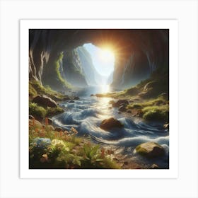 Breathtaking Mountain Stream: A Cascading Jewel in Nature's Crown. Art Print