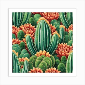 Cactus Seamless Pattern 4 Art Print