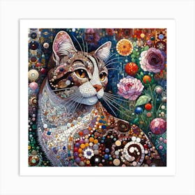 Cat In The Garden Mosaic Inspired 4 Art Print