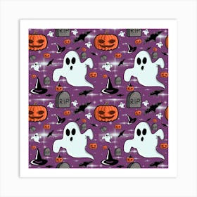 Pumpkin Ghost Witch Hat Halloween Sketch Holiday Art Print