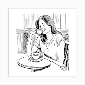 Woman Drinking Coffee 2 Art Print