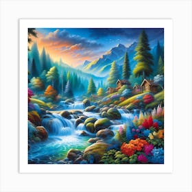 Waterfall In The Forest 1 Art Print