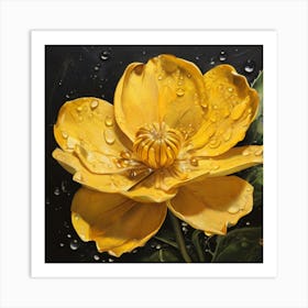 Yellow Flower With Water Droplets Art Print