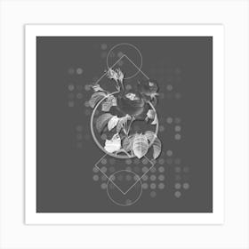 Vintage Provence Rose Botanical with Line Motif and Dot Pattern in Ghost Gray n.0410 Art Print