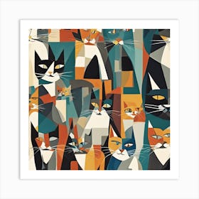 Cats In A Row Art Print