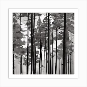 Black And White Of Trees Art Print