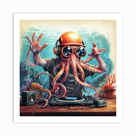 Dj Octopus 2 Art Print