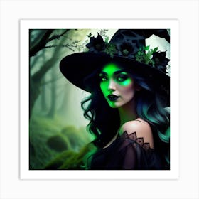 Grren Witch In The Forest Art Print