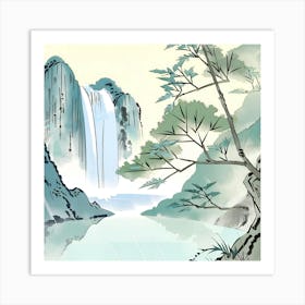 Chinese Waterfall ink style Art Print