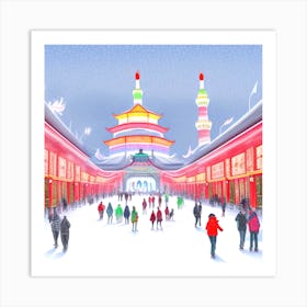 Chinese Winter Village Art Print