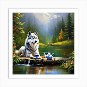 Tea With Wolf Art Print