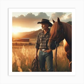 Cowboy And Horse 1 Art Print