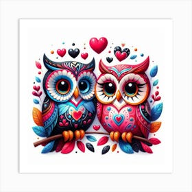 Pair of owls with love 1 Art Print