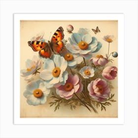 Butterfly And Flowers Art Print