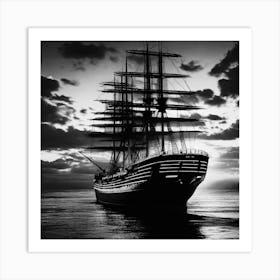 Black And White Ship 1 Art Print