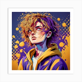 Anime Cartoon Water Spattered Purple And Gold Te Art Print