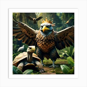 King Of The Birds In The Party Approaching Tortoise Looking Stern And Disapproving Art Print