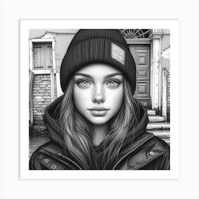 Girl In Black And White Art Print