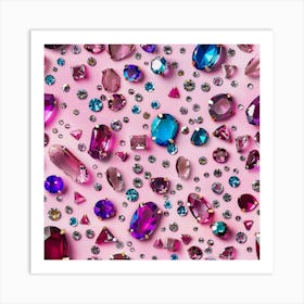 Colorful Gems On Pink Background Art Print