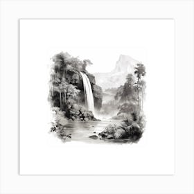 Secluded Waterfall Sketch Art Print