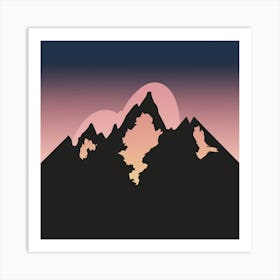 Silhouette Of Mountains Art Print