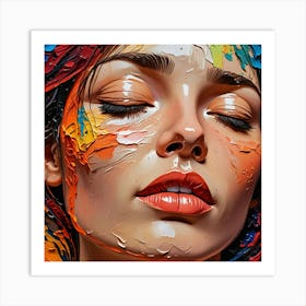 Woman With Colorful Paint On Her Face 1 Art Print