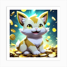 Cat With Coins Art Print