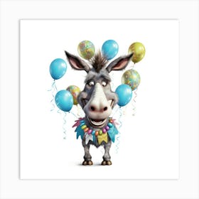 Donkey With Balloons Art Print