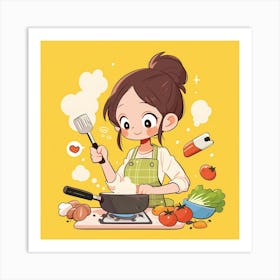 Girl Cooking Art Print