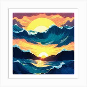 Sunset Over The Ocean 4 Art Print