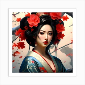 Japan Traditional Geisha Illustration By Ad 158 Art Print