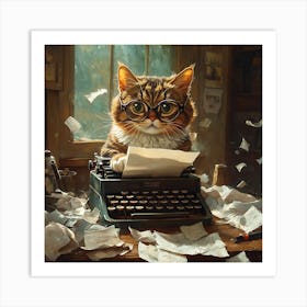 Funny Cat Writer Vintage 4 Art Print