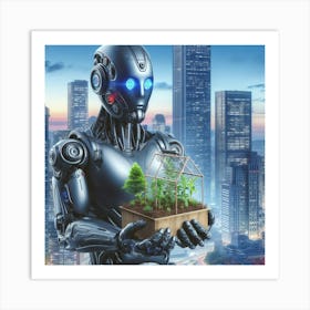 Robot Holding A Plant 1 Art Print