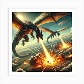 Dragons Of The Sky Attacking From Above Art Print