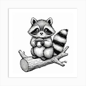 Line Art raccoon 7 Art Print