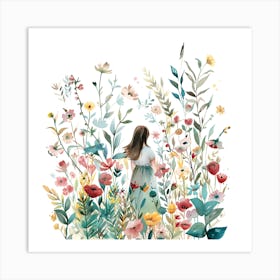 Blooming Beauty Woman In Floral Garden Art Print