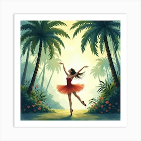 Dreamy Ballet In Watercolor With Lush Tropical Trees 1 Art Print