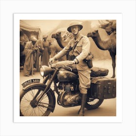 Soldier On A Motorcycle 2 Art Print