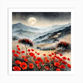 Poppy Landscape Painting (28) Art Print