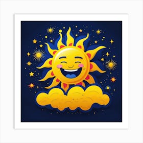 Lovely smiling sun on a blue gradient background 83 Art Print