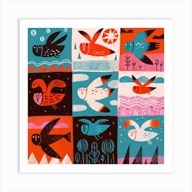Owls 4 Square Art Print
