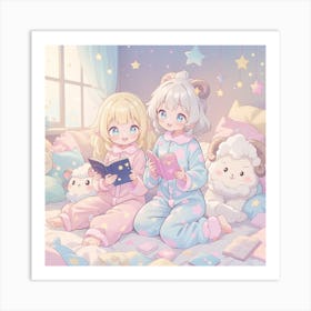 Two Girls In Pajamas Art Print