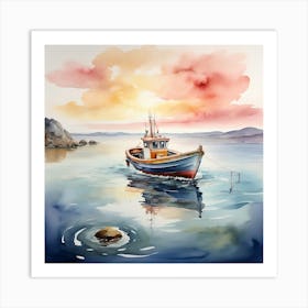 Watercolor Of A Fishing Boat Art Print