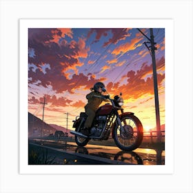 Sunset On A Motorcycle 1 Art Print